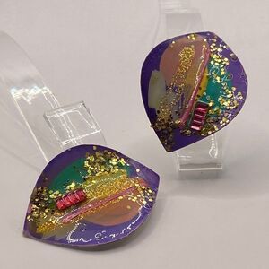 Vintage 1980’s Enamel, Glitter, and textured Earrings Clip-ons